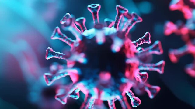 Virus visualization displaying a detailed structure, representing biological threats, medical research, and germ infection in a scientific and health context