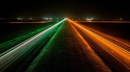 Obraz premium Highway Traffic Light Trails At Night Time
