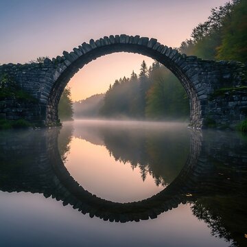 Rakotzbr?cke Devils Bridge Reflection in Kromlau, Germany at Sunrise.