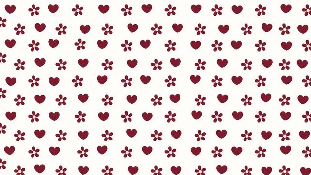 4k footage animation of love and flower daisy red with cream background colors. Argyle cute pattern with flower and hearts. Holiday circus for Valentines' day, wedding, birthday, ornament