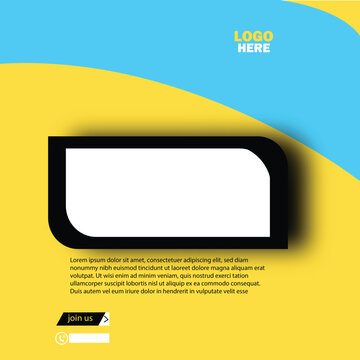 Promotional vector template with yellow background, curved blue header, white rounded box, and join us call‑to‑action design