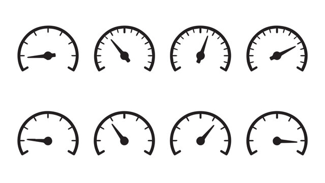  Speedometer, tachometer icon. Speed indicator sign. Internet car speed. Performance concept. Speedometer set. Fast speed sign.