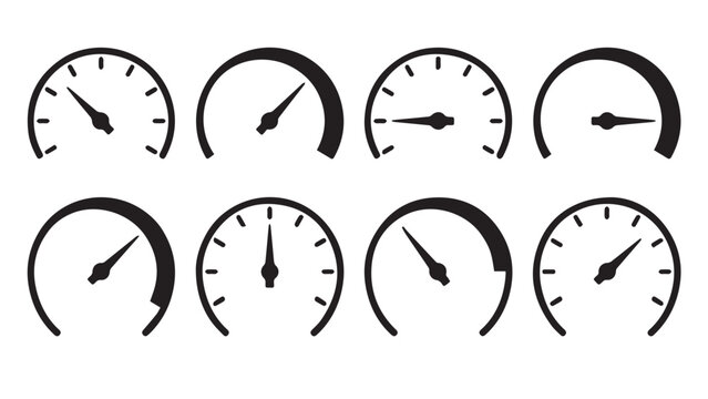  Speedometer, tachometer icon. Speed indicator sign. Internet car speed. Performance concept. Speedometer set. Fast speed sign.