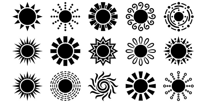 Koleksi Ornamen Grafis Matahari Abstrak Spiral Vektor EPS
