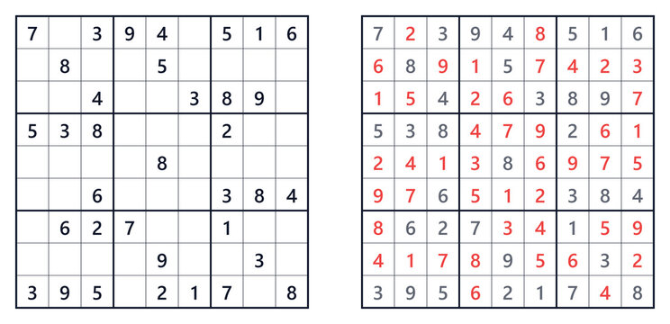 Sudoku classic  medium puzzle grid with completed and partially solved sections  