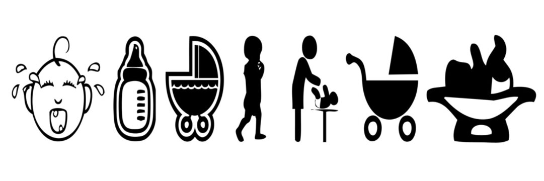 Cute Newborn Baby Editable Vector Icon Set for Nursery Decorations Printing and Sticker Projects