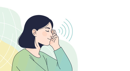 Woman feeling intuition or inspiration, head gesture with closed eyes and sound waves © il