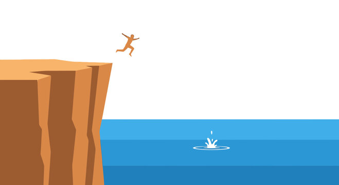 Person Jumping Off Cliff into Water.