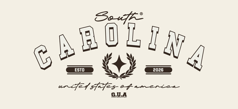 Retro typography college varsity South carolina slogan print for graphic jersey, tee, hat, t-shirt, sweatshirt, or wall art design - Vector