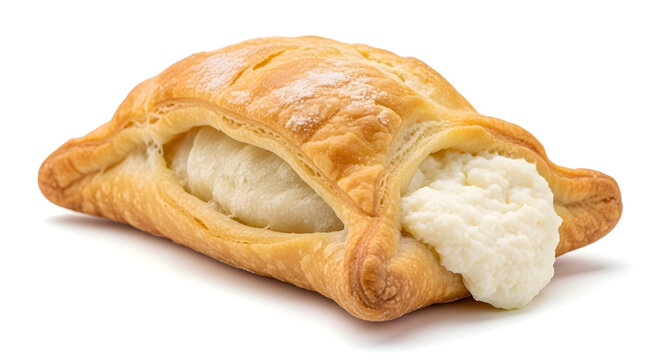 Maltese croissant or pastizz with creamy ricotta cheese filling paste on white background