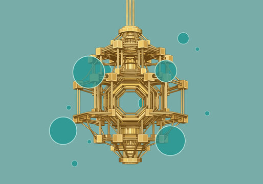 Intricate golden quantum computer core or mechanical device.