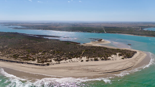 Coorong National Park, Goolwa, South Australia &ndash; 4K Aerial View of Sand Dunes, Coastal Lagoons, Wetlands, River Mouth, Seals, Pelicans, Wildlife Habitat from Murray Mouth Lookout, Hindmarsh Island