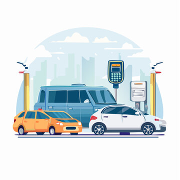 Urban street scene with cars and parking meter