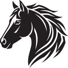 Black horse head silhouette icon profile view with flowing mane for logos and artistic designs © Kabir Design