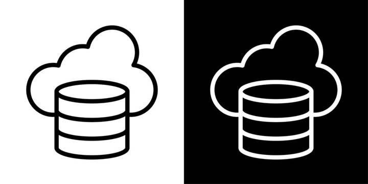 Minimal big data icon in outline style featuring cloud storage, database technology, digital infrastructure, and smart data systems.