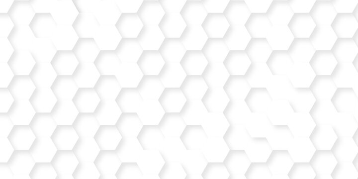 White hexagon paper texture abstract grid tile bee. minimal honeycomb seamless hexagon wall creative metal science business wallpaper texture background.