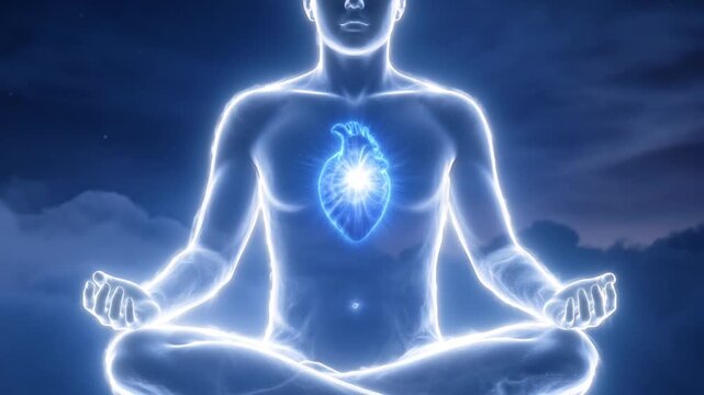 Spiritual Meditation and Inner Light in a Serene Blue Aura.