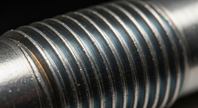 Screw Thread Macro View of a Metallic Industrial Fastener Component
