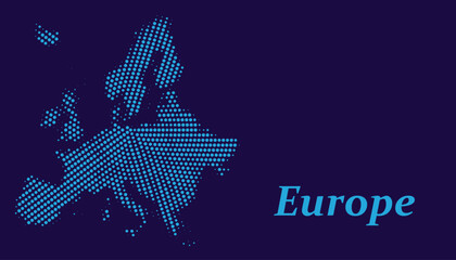 Abstract map of europe made of blue dots on a dark blue background, digital technology concept, vector illustration © Yasmin