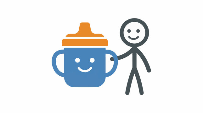 Person standing next to giant blue baby sippy cup
