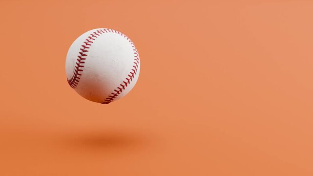 Baseball Ball Spinning and Floating on Brown Background with Copy Space, Seamless Loop 3D Animation