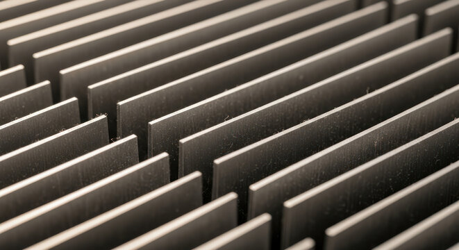 Heat Sink Metal Cooling Fins in Close Up View for Hardware Thermal Management