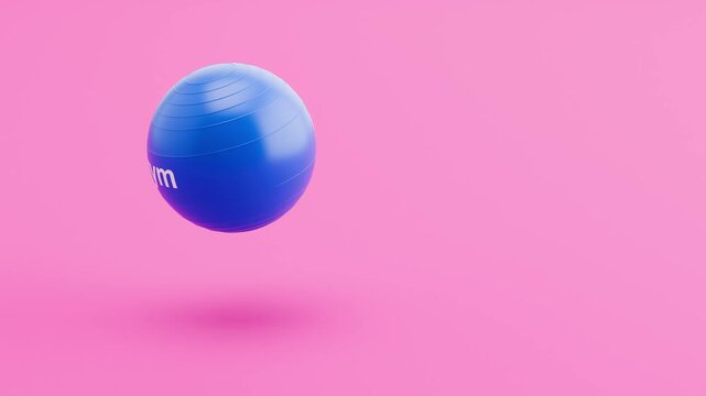 Fitness Ball Spinning and Floating on Pink Background with Copy Space, Seamless Loop 3D Animation