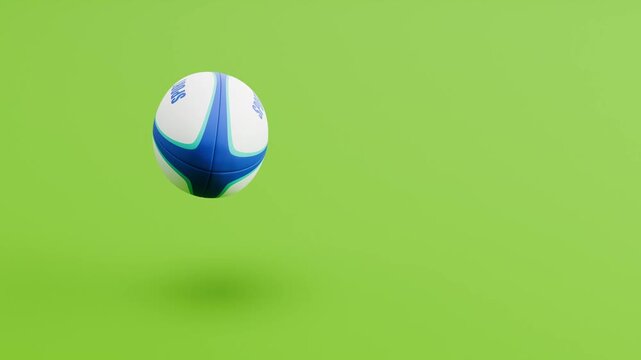 Rugby Ball Spinning and Floating on Green Background with Copy Space, Seamless Loop 3D Animation