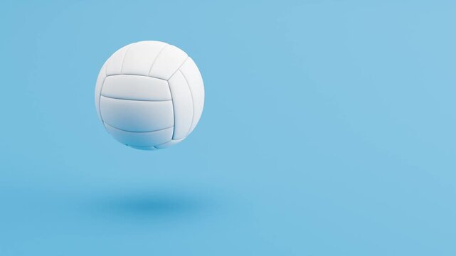 Volleyball Ball Spinning and Floating on Blue Background with Copy Space, Seamless Loop 3D Animation