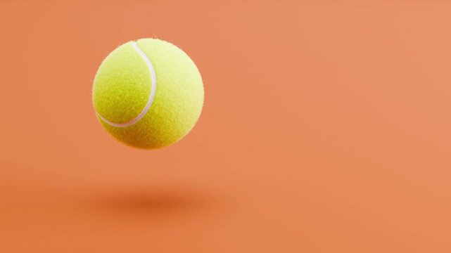 Tennis Ball Spinning and Floating on Brown Background with Copy Space, Seamless Loop 3D Animation
