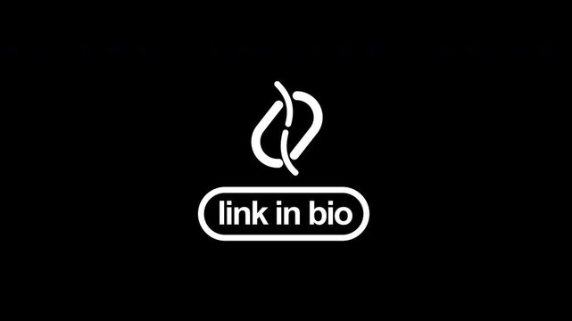 Animated Minimalist Link In Bio Badge. White Outline Hyperlink Icon Motion Graphic on Alpha Channel.