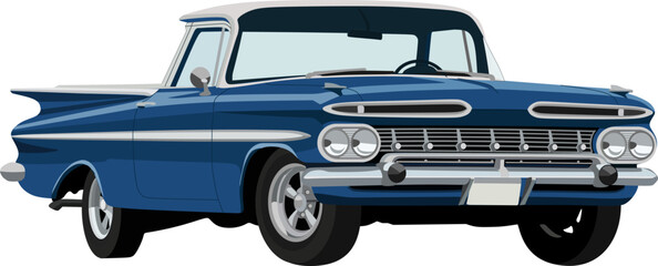 Vintage blue classic pickup truck illustration © создать 8 углов