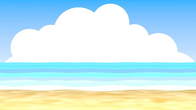 入道雲と波が控えめに動く夏の浜辺の3DCG風景　ループ動画