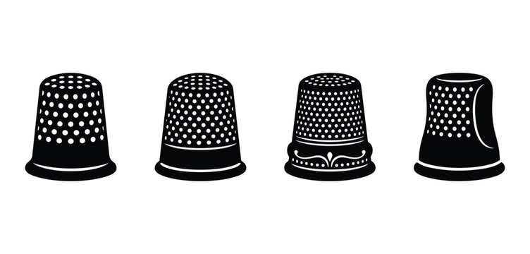 Different Thimble Designs Vector Set - Sewing and Crafting Accessories