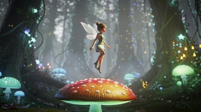 Glowing blue magical mushrooms in a dark forest or cave, creating a mystical and enchanting atmosphere.