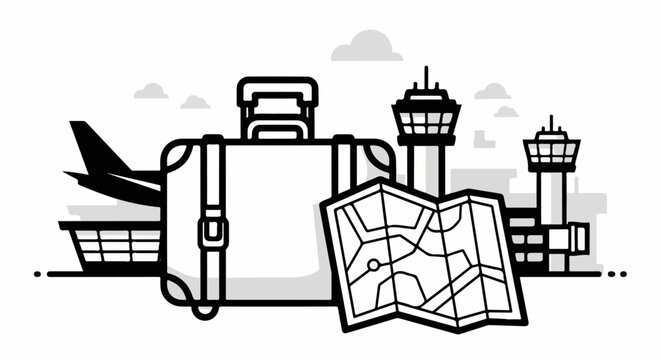 Airport Travel Luggage Map Illustration.