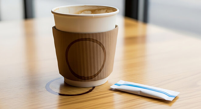 Brown coffee cup with sleeve.
