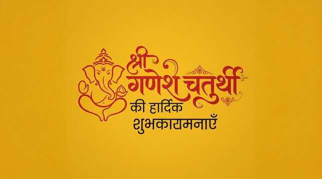 Hindi Typography - Ganesh Chaturthi Ki Hardik Shubhkamnaye - Means Happy Ganesh Chaturthi - Lord Ganesha Banner - Indian Festival