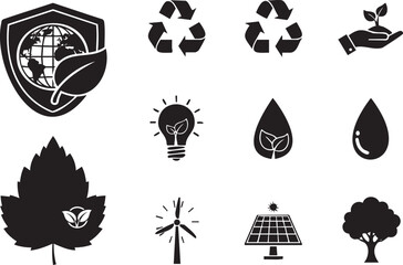 Fototapeta premium Black and white environmental set featuring nature and energy msea set
