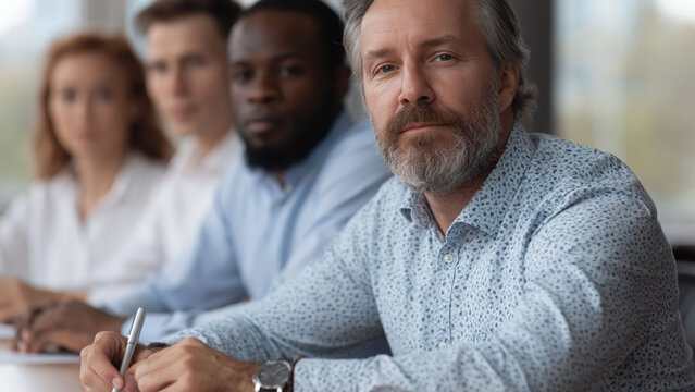 Hiring panel interviewers from different backgrounds engage in discussion during job interviews in a modern office setting