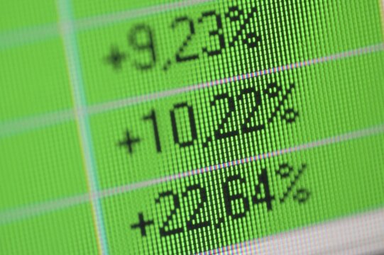 Different procentual gains shown on the screen of the online investor