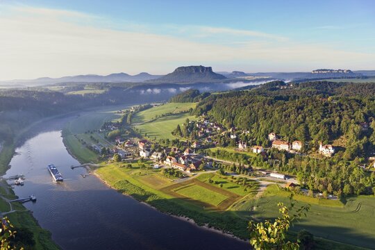Cruise ship on the river Elbe passing Saxony Switzerland, Saxony, Germany