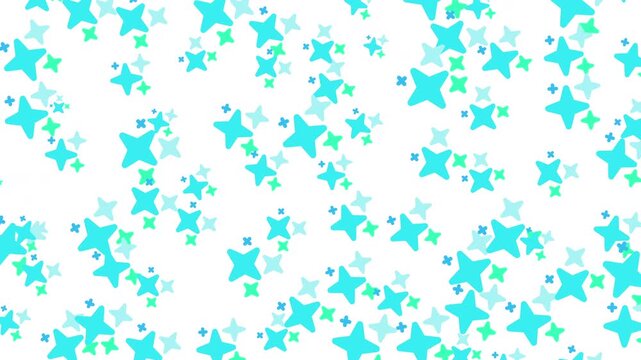 Cute flat cartoon seamless pattern background featuring blue, cyan, and turquoise stars on a clean white backdrop. Perfect for baby showers, kids' banners, and playful animations.