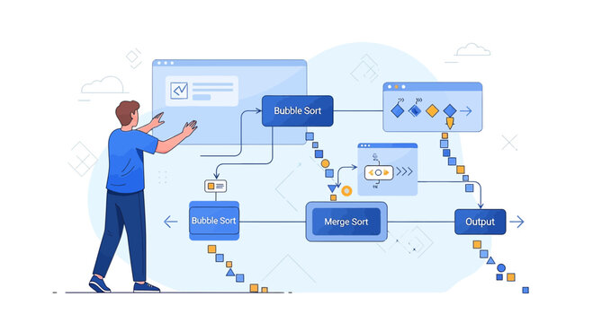 Algorithm Flowchart: Bubble Sort, Merge Sort, Output - Digital Concept