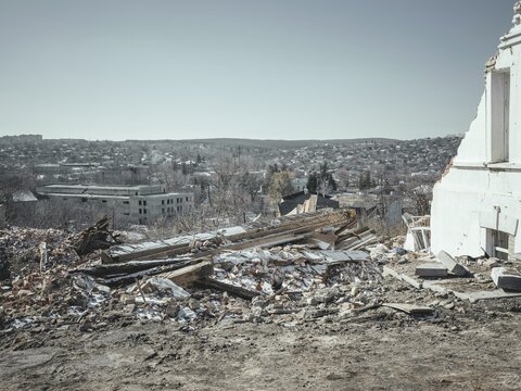 Destroyed buildings, Kupyansk, Kharkiv Oblast, Ukraine