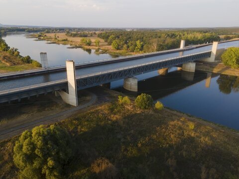Drone image, Magdeburg waterway junction, canal bridge, Mittelland Canal, Elbe, Magdeburg, Saxony-Anhalt, Germany