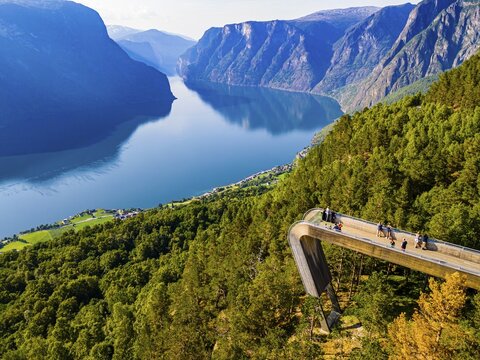 Vieing plattform Stegastein overlooking Aurlandsfjord, Aurland, Norway