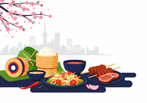 Modern Flat Vector Illustration of Laos Food and Culture Festival in Tokyo with Copy Space