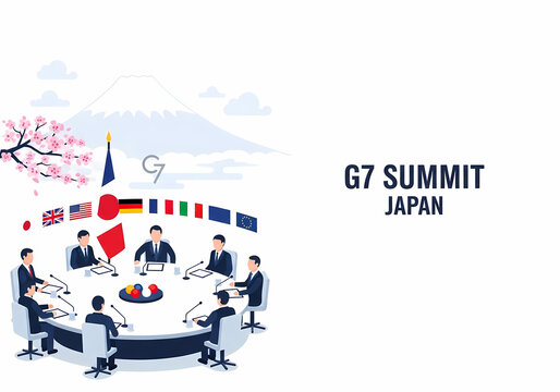 G7 Summit in Japan Flat Vector Illustration with Negative Space for Text