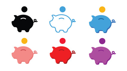 Obraz premium Piggy bank saving money icon set design vector illustration